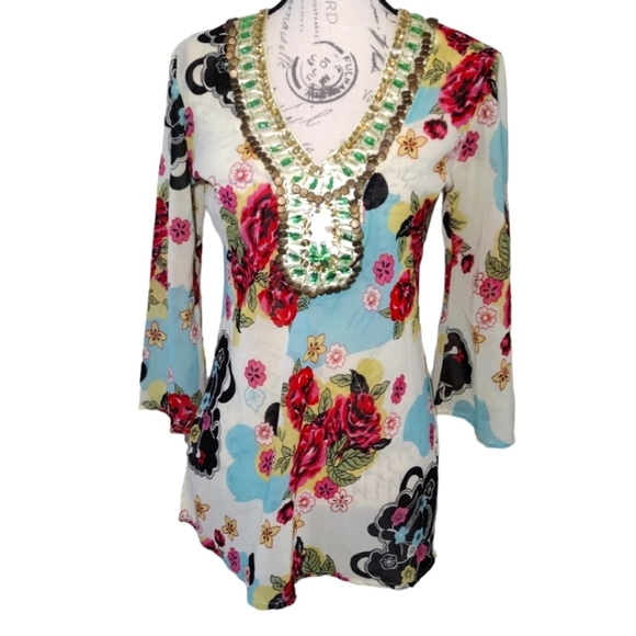 Pradise Tops - Paradise Rhinestone Embellished Tunic Top